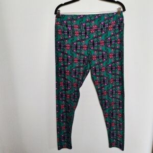 Lularoe Green Red and Pink Abstract Print Tall & Curvy Leggings
